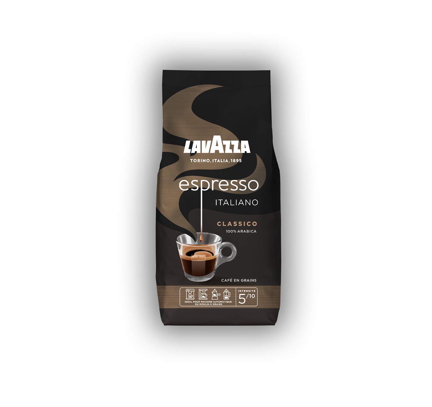Grains Espresso Italiano Classico  L'Espresso Italiano Classico est une sélection d'assemblages perfectionnés par Lavazza, pour vous offrir tout le plaisir d’un espresso italien au goût riche, quelle que soit votre méthode de préparation.